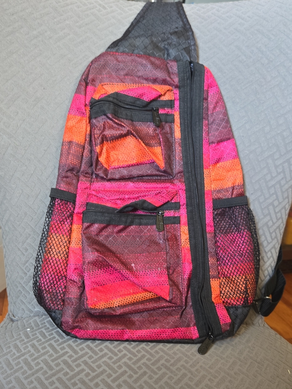 Women's Sling Backpack - Pink & Orange Stripe